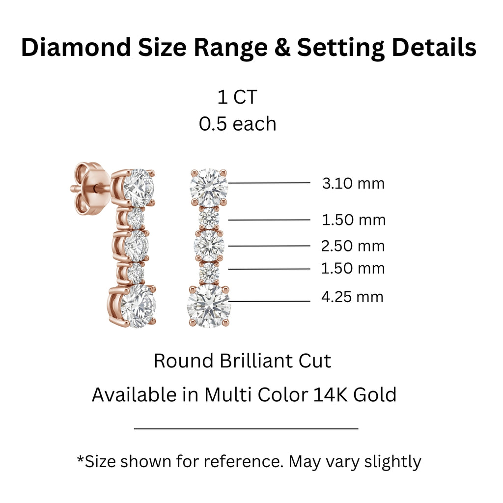 1.00 Carat T.W. Round-cut Lab Grown Diamond (F/VS+) 14K Gold Drop Earrings with Double Notch Post & Pushback