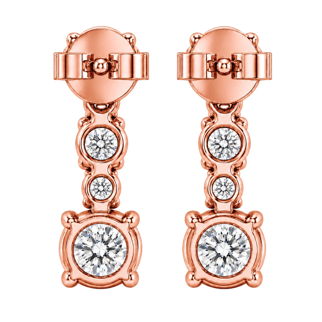 1.00 Carat T.W. Round-cut Lab Grown Diamond (F/VS+) 14K Gold Drop Earrings with Double Notch Post & Pushback