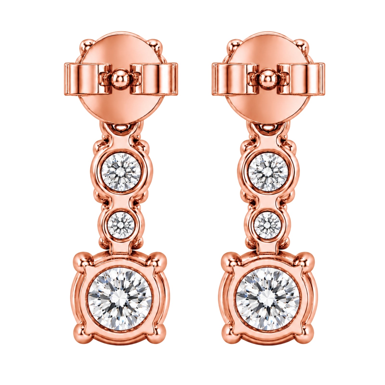 1.00 Carat T.W. Round-cut Lab Grown Diamond (F/VS+) 14K Gold Drop Earrings with Double Notch Post & Pushback