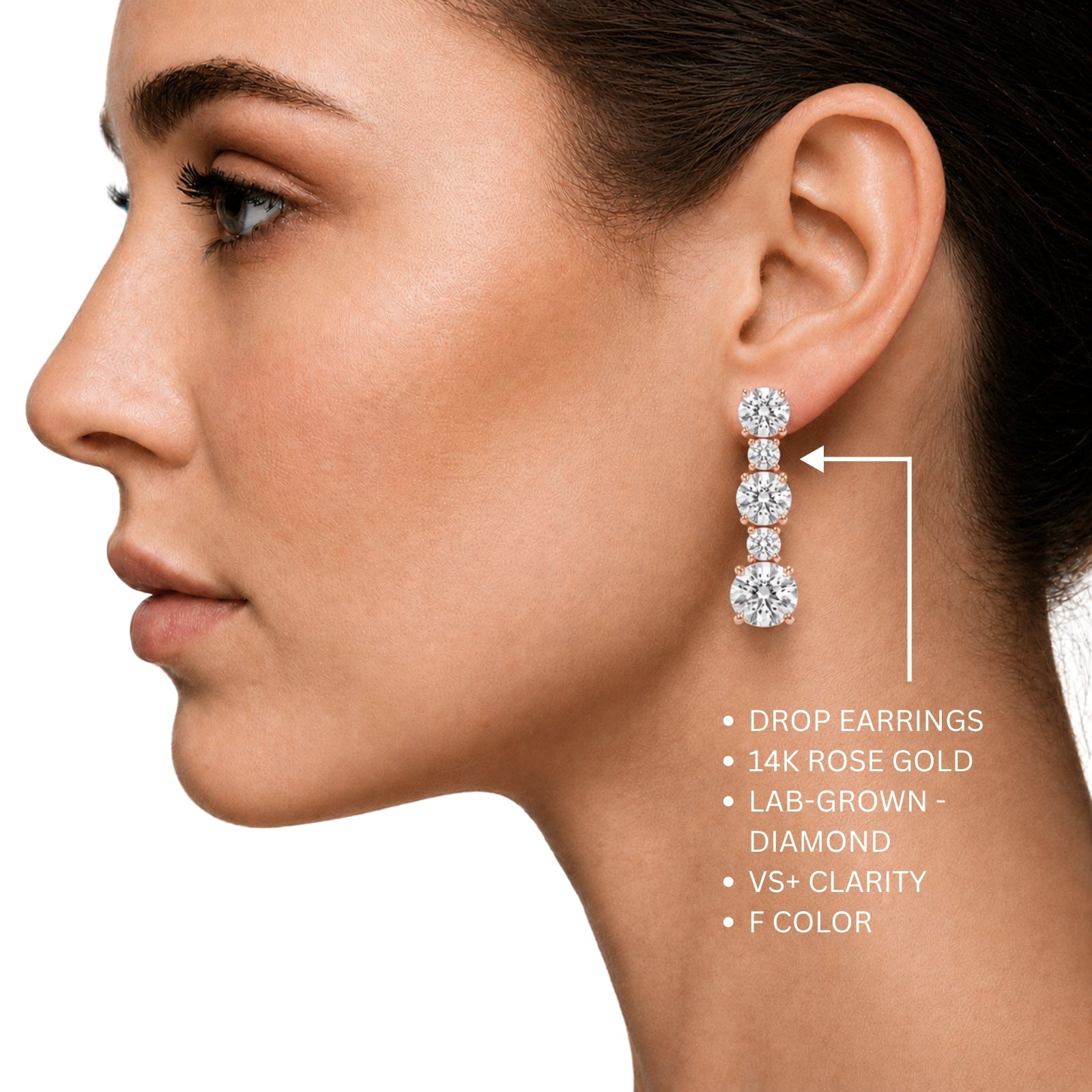 1.00 Carat T.W. Round-cut Lab Grown Diamond (F/VS+) 14K Gold Drop Earrings with Double Notch Post & Pushback