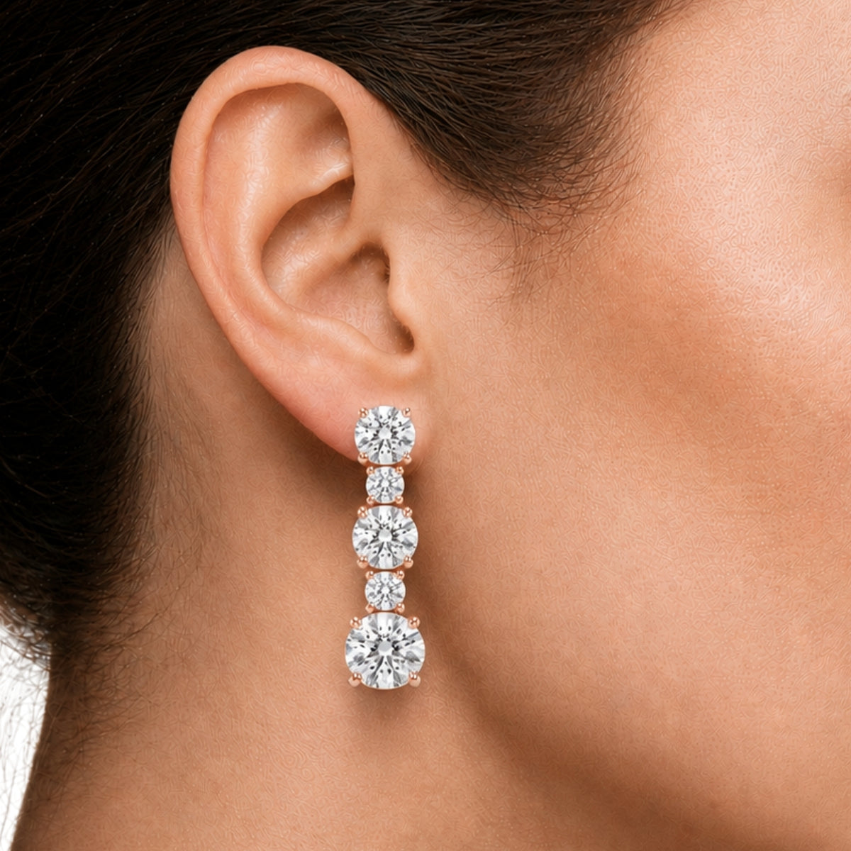 1.00 Carat T.W. Round-cut Lab Grown Diamond (F/VS+) 14K Gold Drop Earrings with Double Notch Post & Pushback