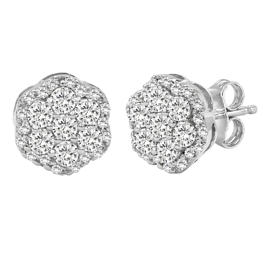 0.50 - 2.00 Carat T.W. Round-cut Lab Grown Diamond (F/VS+) 14K Gold Cluster Earrings with Double Notch Post & Pushback
