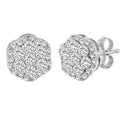 0.50 - 2.00 Carat T.W. Round-cut Lab Grown Diamond (F/VS+) 14K Gold Cluster Earrings with Double Notch Post & Pushback
