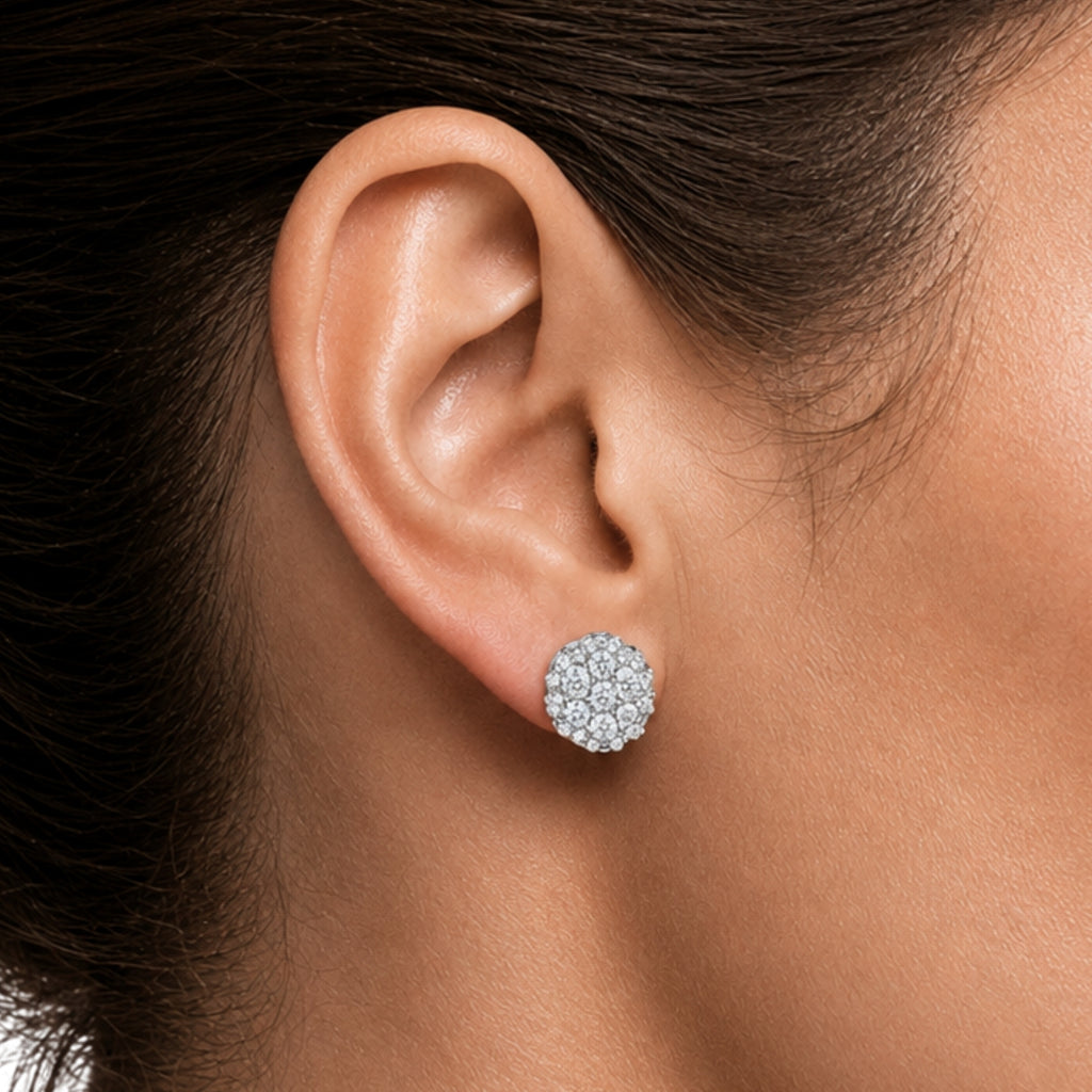 0.50 - 2.00 Carat T.W. Round-cut Lab Grown Diamond (F/VS+) 14K Gold Cluster Earrings with Double Notch Post & Pushback