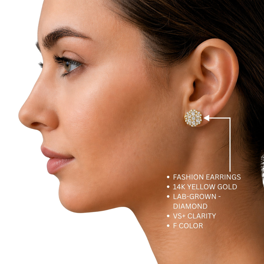 0.50 - 2.00 Carat T.W. Round-cut Lab Grown Diamond (F/VS+) 14K Gold Cluster Earrings with Double Notch Post & Pushback
