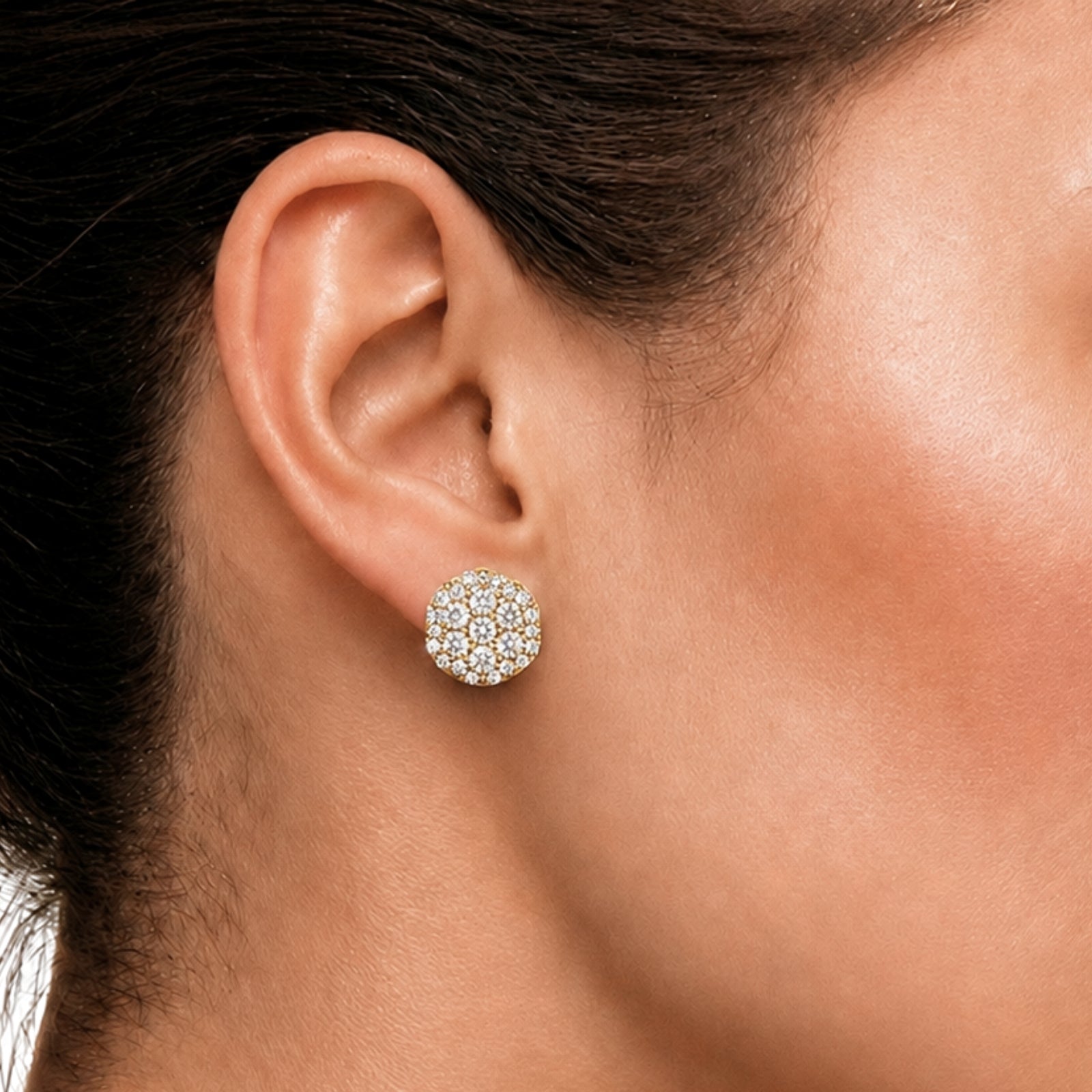 0.50 - 2.00 Carat T.W. Round-cut Lab Grown Diamond (F/VS+) 14K Gold Cluster Earrings with Double Notch Post & Pushback