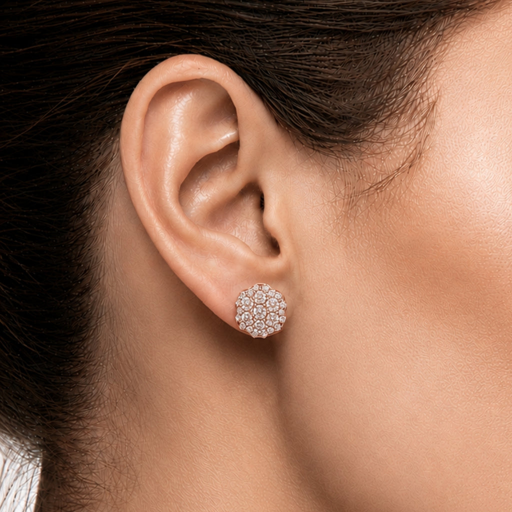 0.50 - 2.00 Carat T.W. Round-cut Lab Grown Diamond (F/VS+) 14K Gold Cluster Earrings with Double Notch Post & Pushback