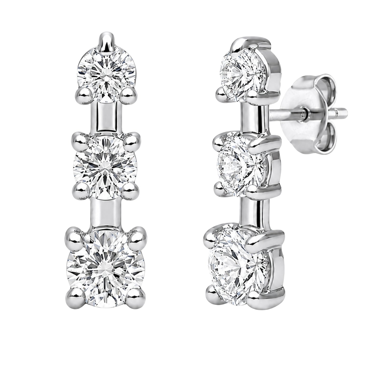 0.50 Carat T.W. Round-cut Lab Grown Diamond (F/VS+) 14K Gold Drop Earrings with Double Notch Post & Pushback