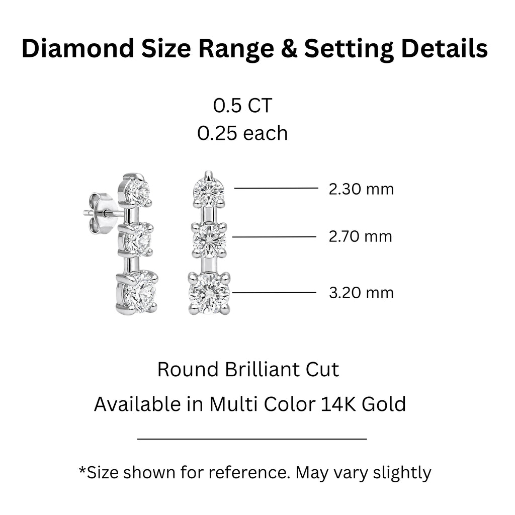 0.50 Carat T.W. Round-cut Lab Grown Diamond (F/VS+) 14K Gold Drop Earrings with Double Notch Post & Pushback