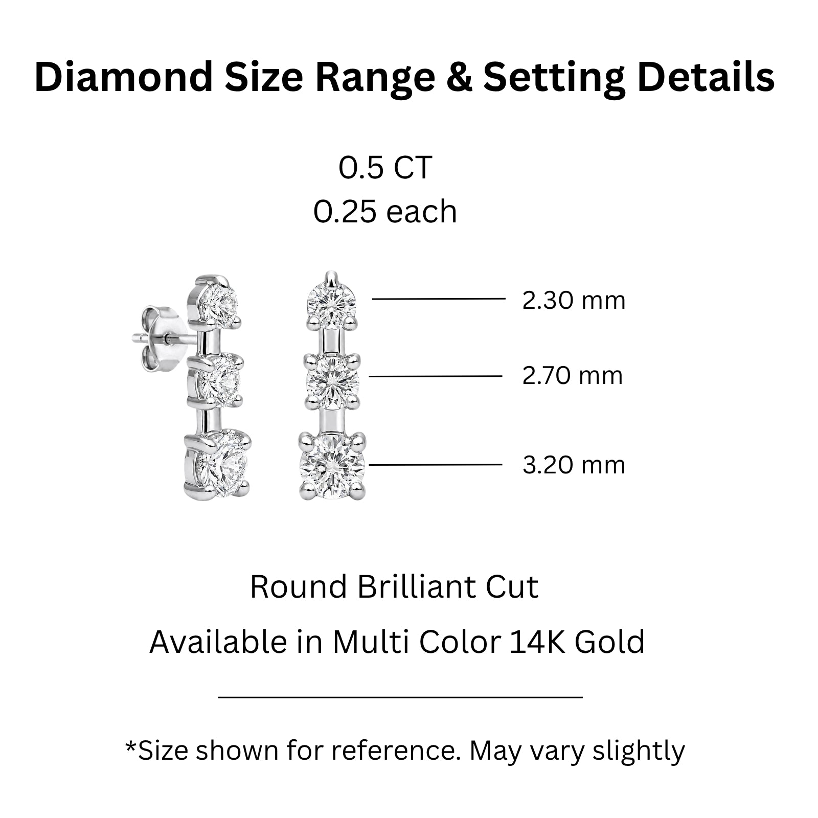 0.50 Carat T.W. Round-cut Lab Grown Diamond (F/VS+) 14K Gold Drop Earrings with Double Notch Post & Pushback