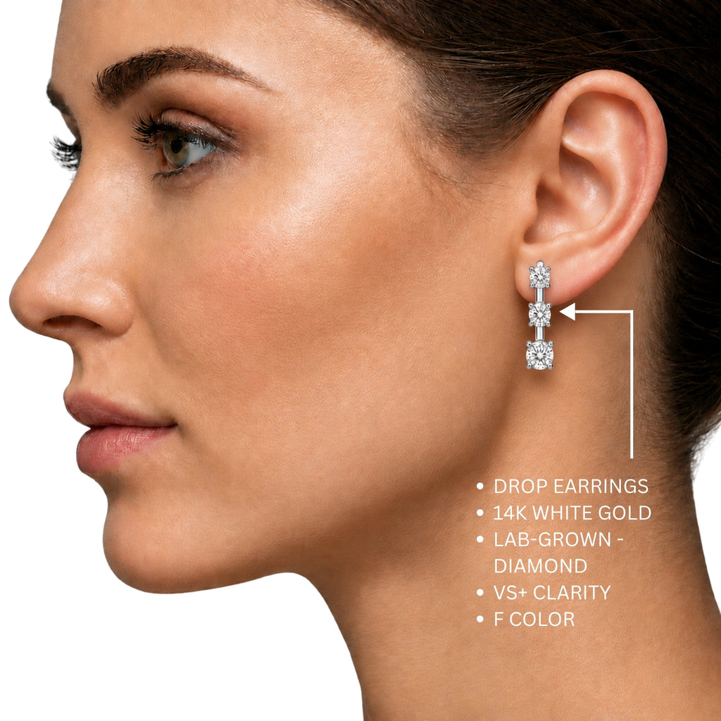 0.50 Carat T.W. Round-cut Lab Grown Diamond (F/VS+) 14K Gold Drop Earrings with Double Notch Post & Pushback