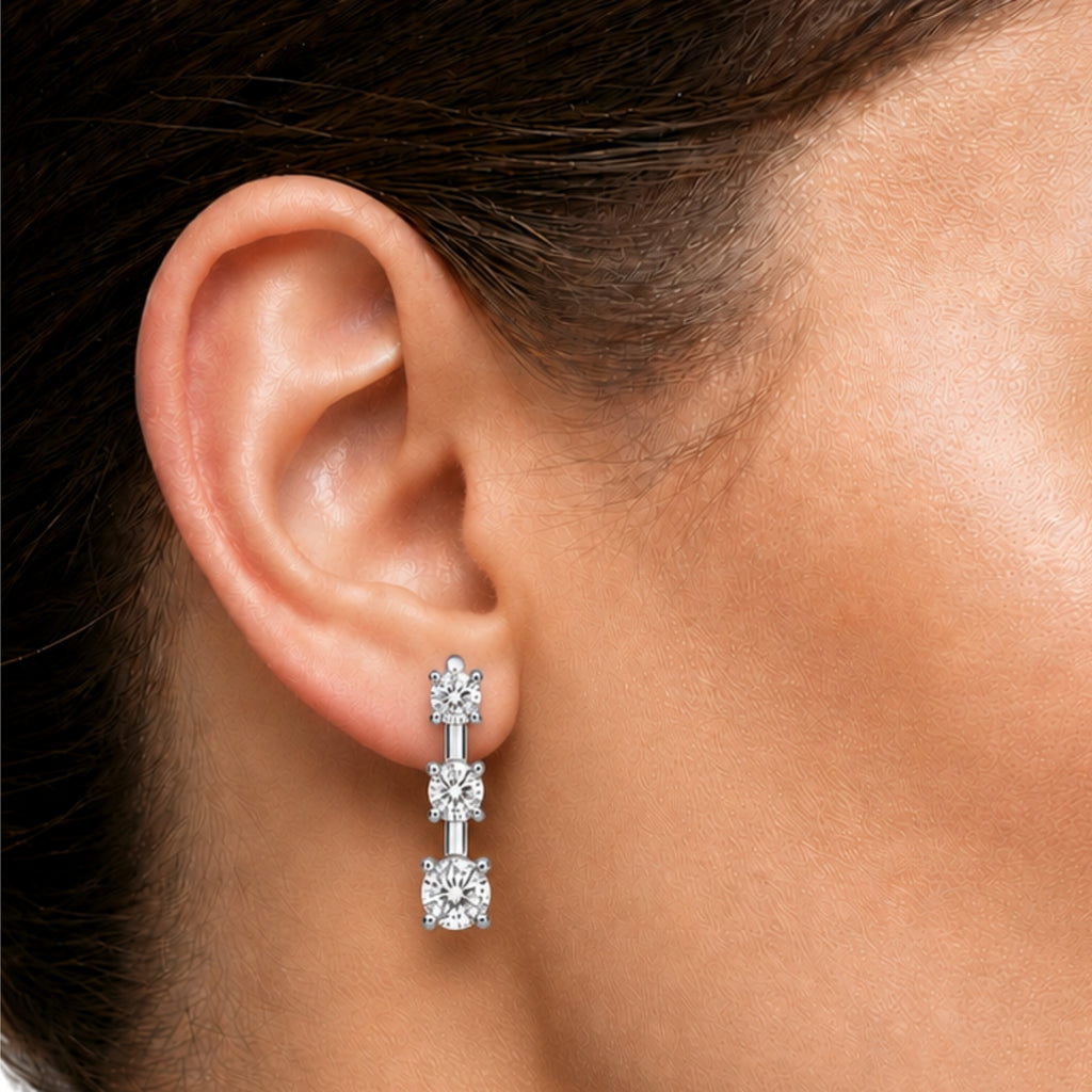 0.50 Carat T.W. Round-cut Lab Grown Diamond (F/VS+) 14K Gold Drop Earrings with Double Notch Post & Pushback