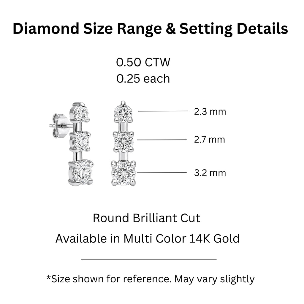 0.50 Carat T.W. Round-cut Lab Grown Diamond (F/VS+) 14K Gold Drop Earrings with Double Notch Post & Pushback
