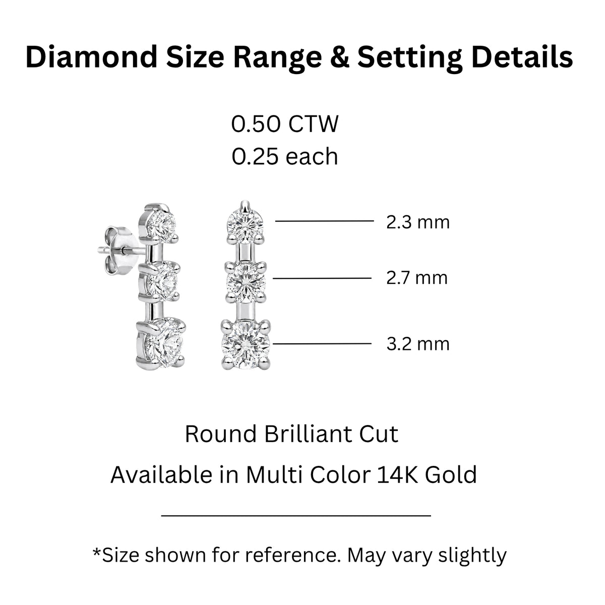 0.50 Carat T.W. Round-cut Lab Grown Diamond (F/VS+) 14K Gold Drop Earrings with Double Notch Post & Pushback