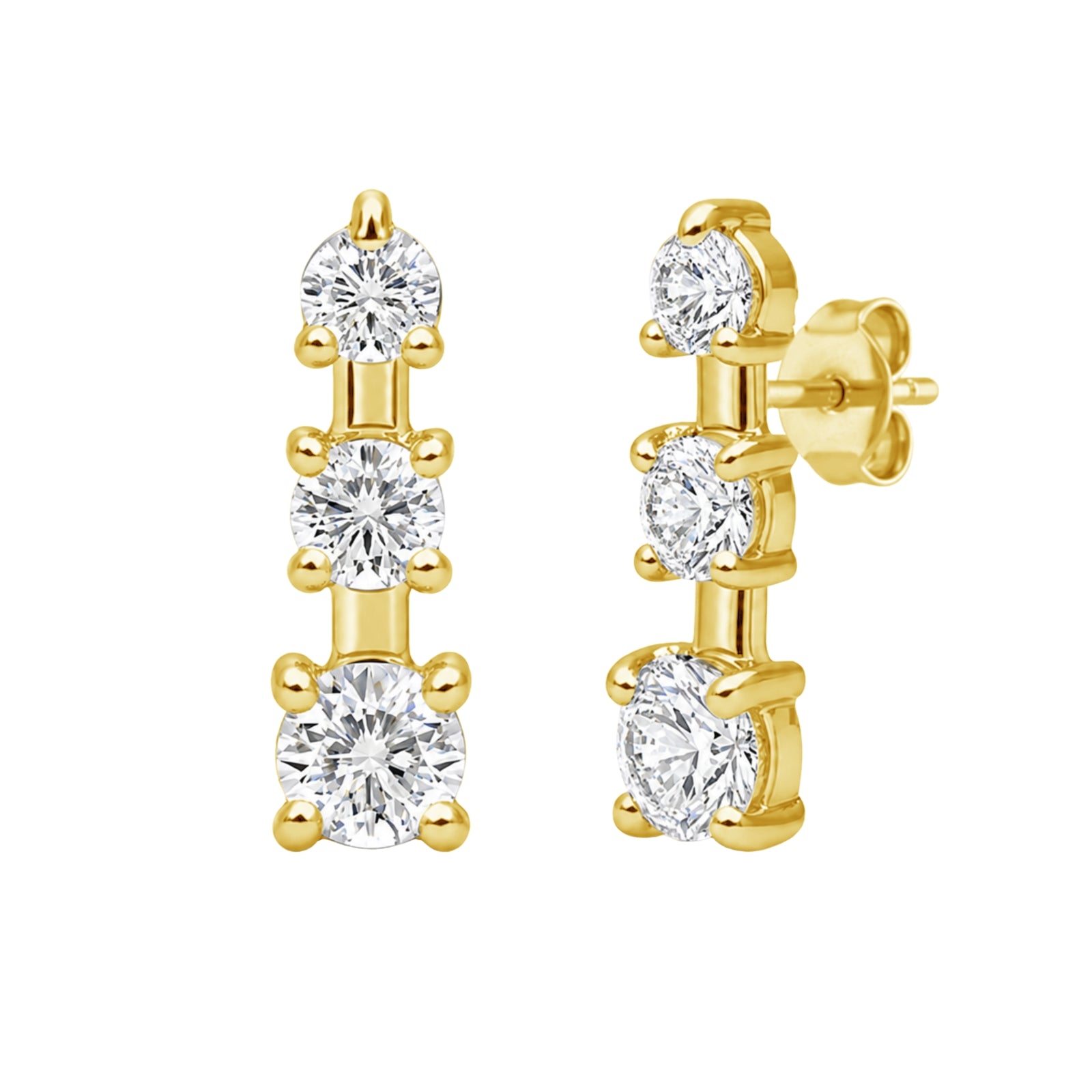0.50 Carat T.W. Round-cut Lab Grown Diamond (F/VS+) 14K Gold Drop Earrings with Double Notch Post & Pushback