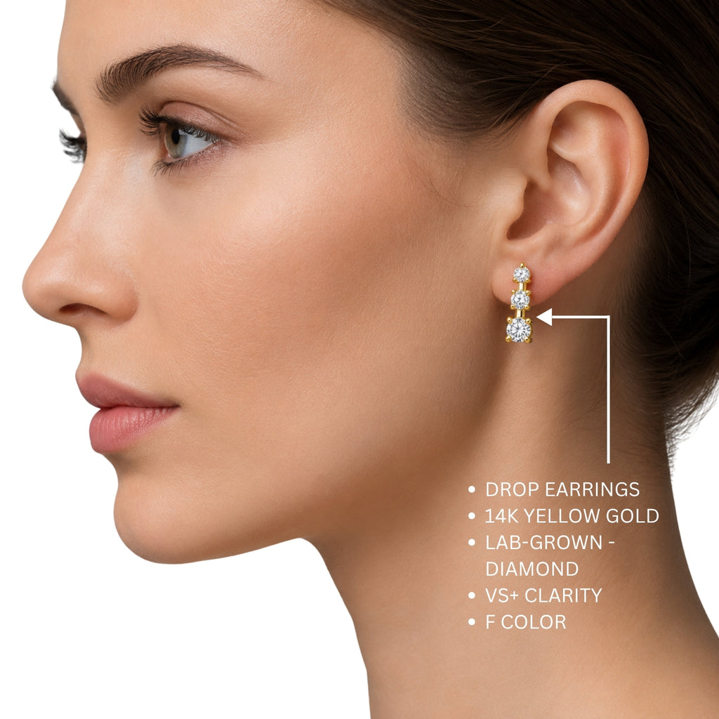 0.50 Carat T.W. Round-cut Lab Grown Diamond (F/VS+) 14K Gold Drop Earrings with Double Notch Post & Pushback