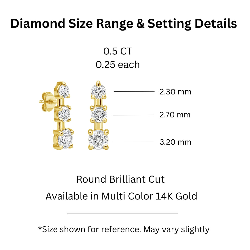 0.50 Carat T.W. Round-cut Lab Grown Diamond (F/VS+) 14K Gold Drop Earrings with Double Notch Post & Pushback