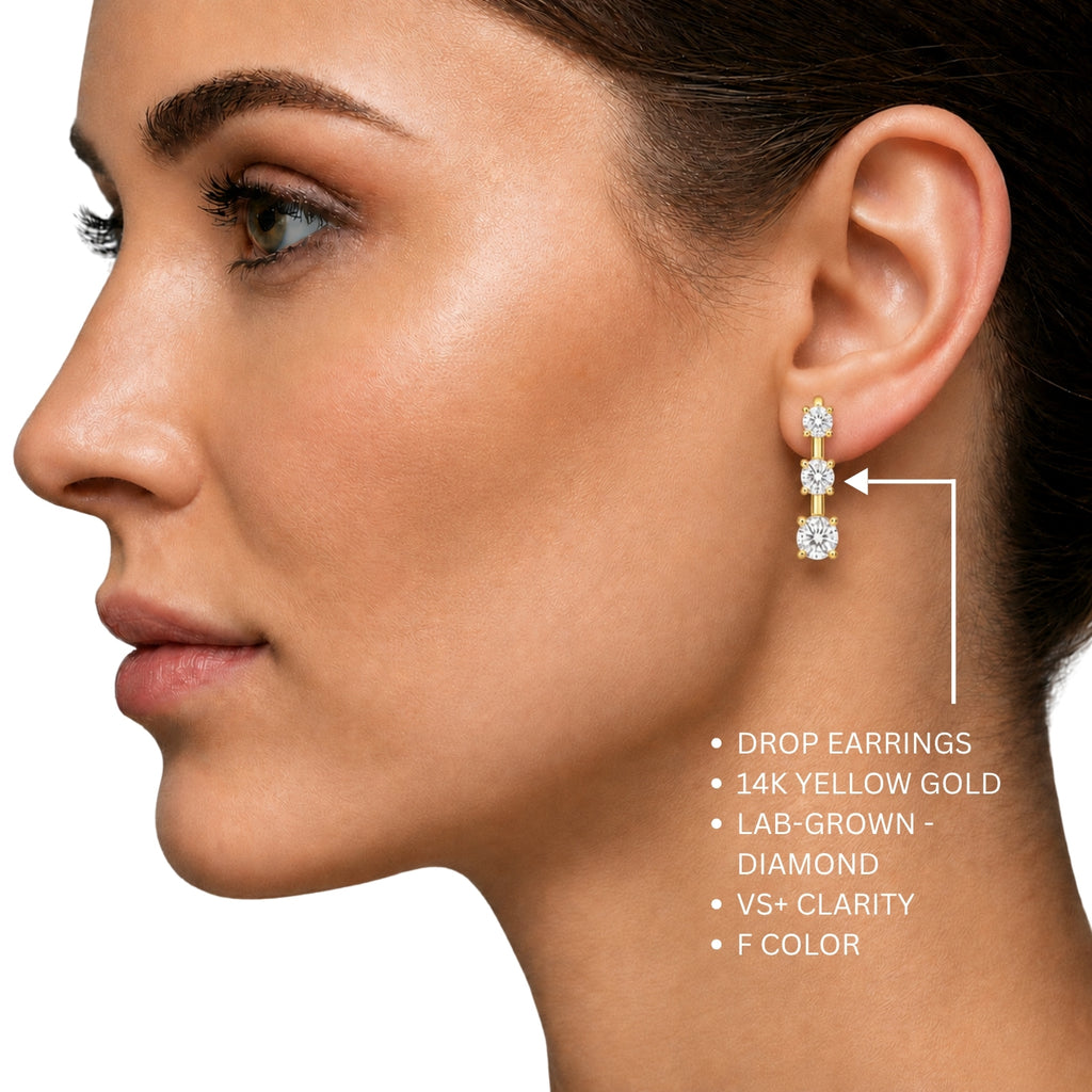 0.50 Carat T.W. Round-cut Lab Grown Diamond (F/VS+) 14K Gold Drop Earrings with Double Notch Post & Pushback