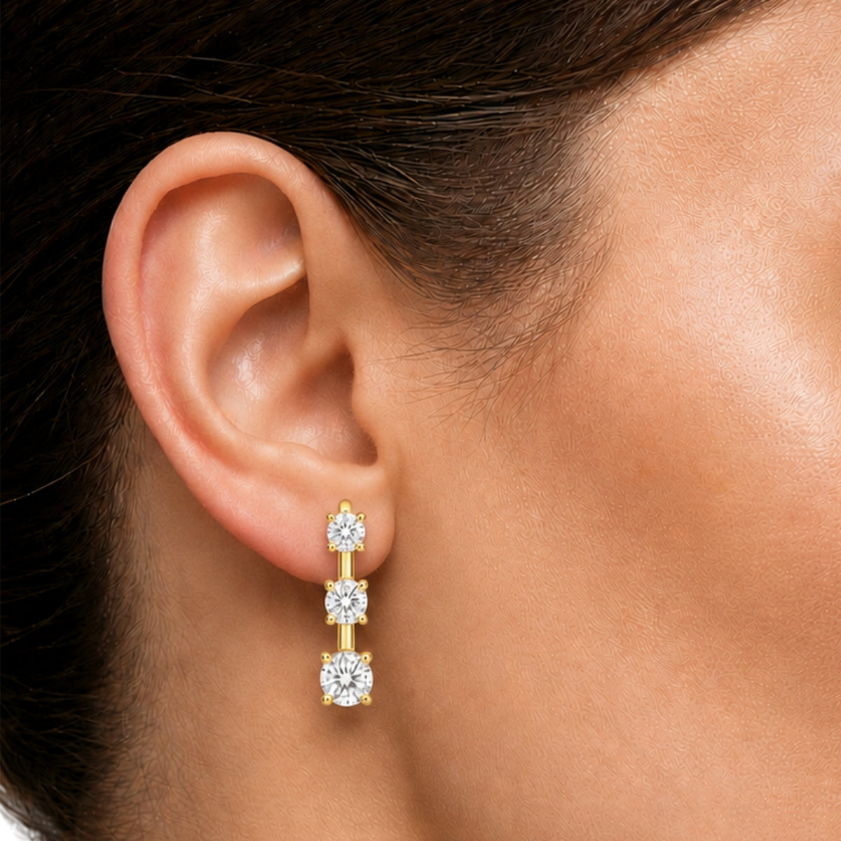 0.50 Carat T.W. Round-cut Lab Grown Diamond (F/VS+) 14K Gold Drop Earrings with Double Notch Post & Pushback