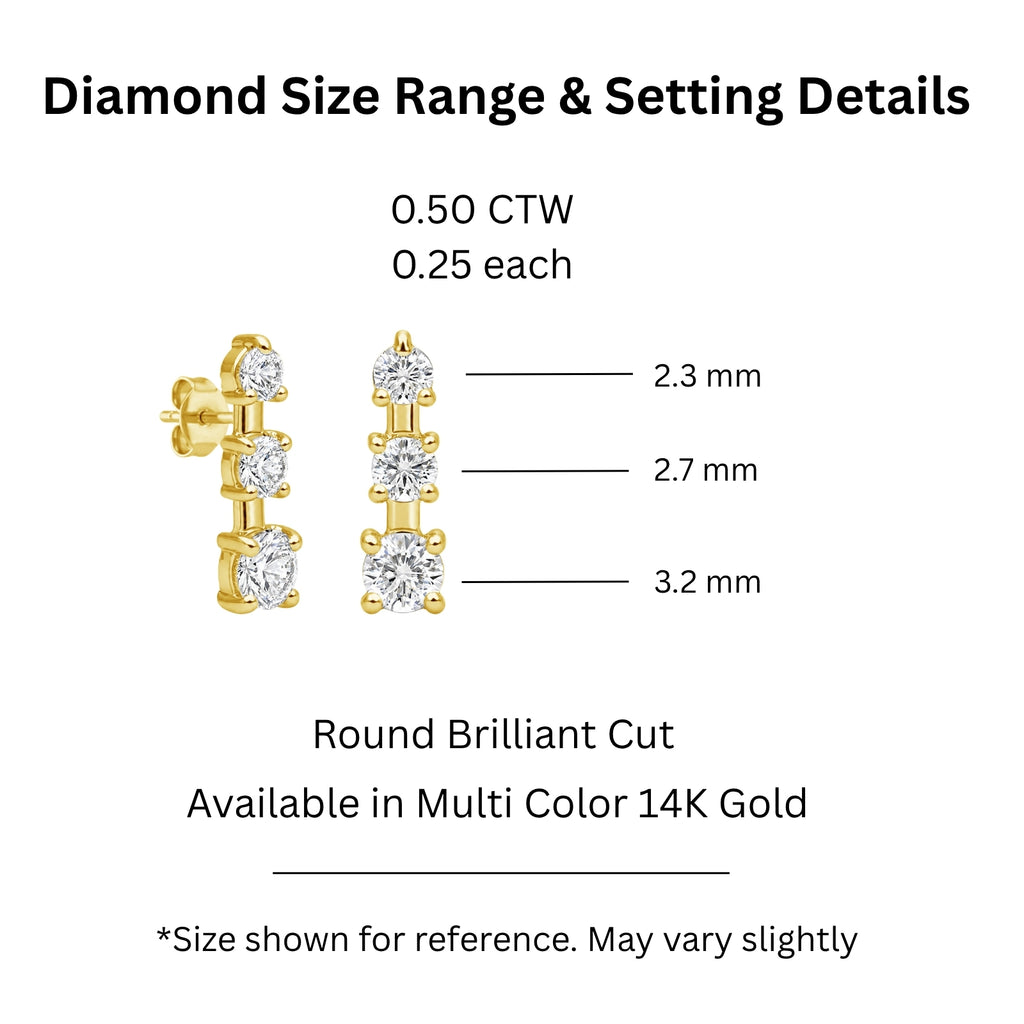 0.50 Carat T.W. Round-cut Lab Grown Diamond (F/VS+) 14K Gold Drop Earrings with Double Notch Post & Pushback