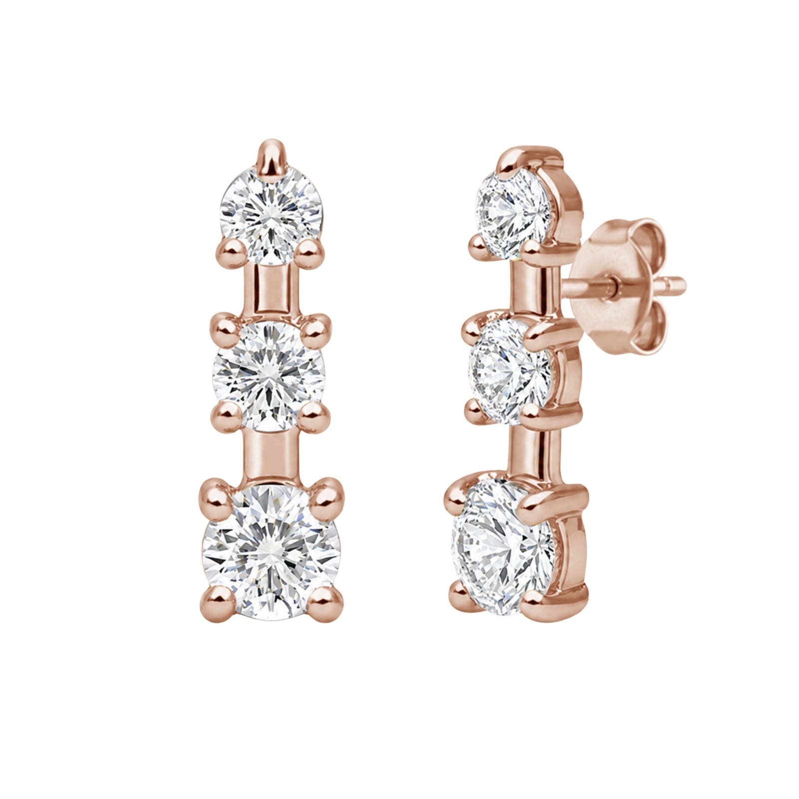 0.50 Carat T.W. Round-cut Lab Grown Diamond (F/VS+) 14K Gold Drop Earrings with Double Notch Post & Pushback