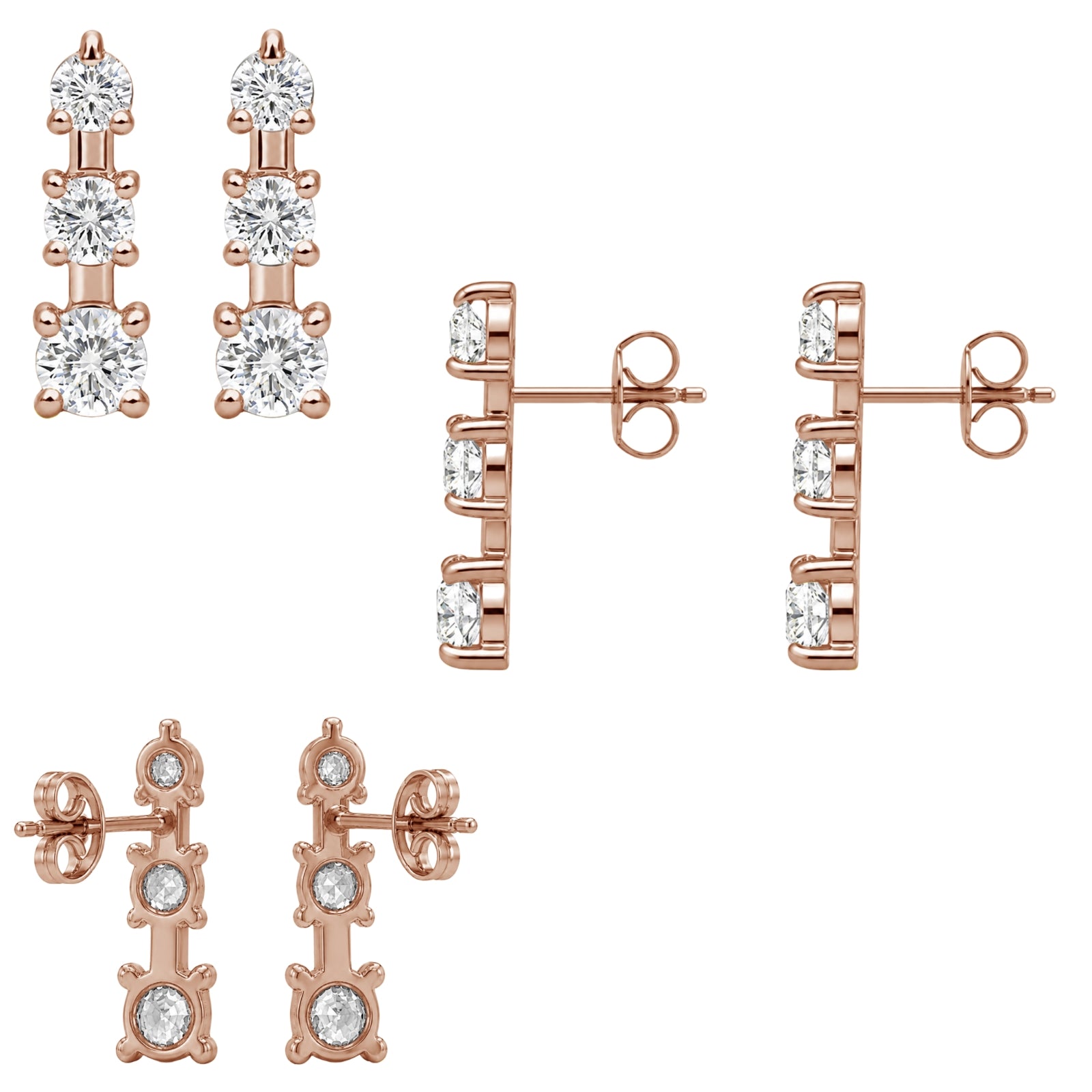 0.50 Carat T.W. Round-cut Lab Grown Diamond (F/VS+) 14K Gold Drop Earrings with Double Notch Post & Pushback