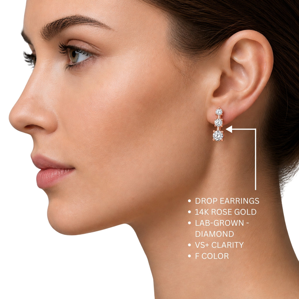 0.50 Carat T.W. Round-cut Lab Grown Diamond (F/VS+) 14K Gold Drop Earrings with Double Notch Post & Pushback