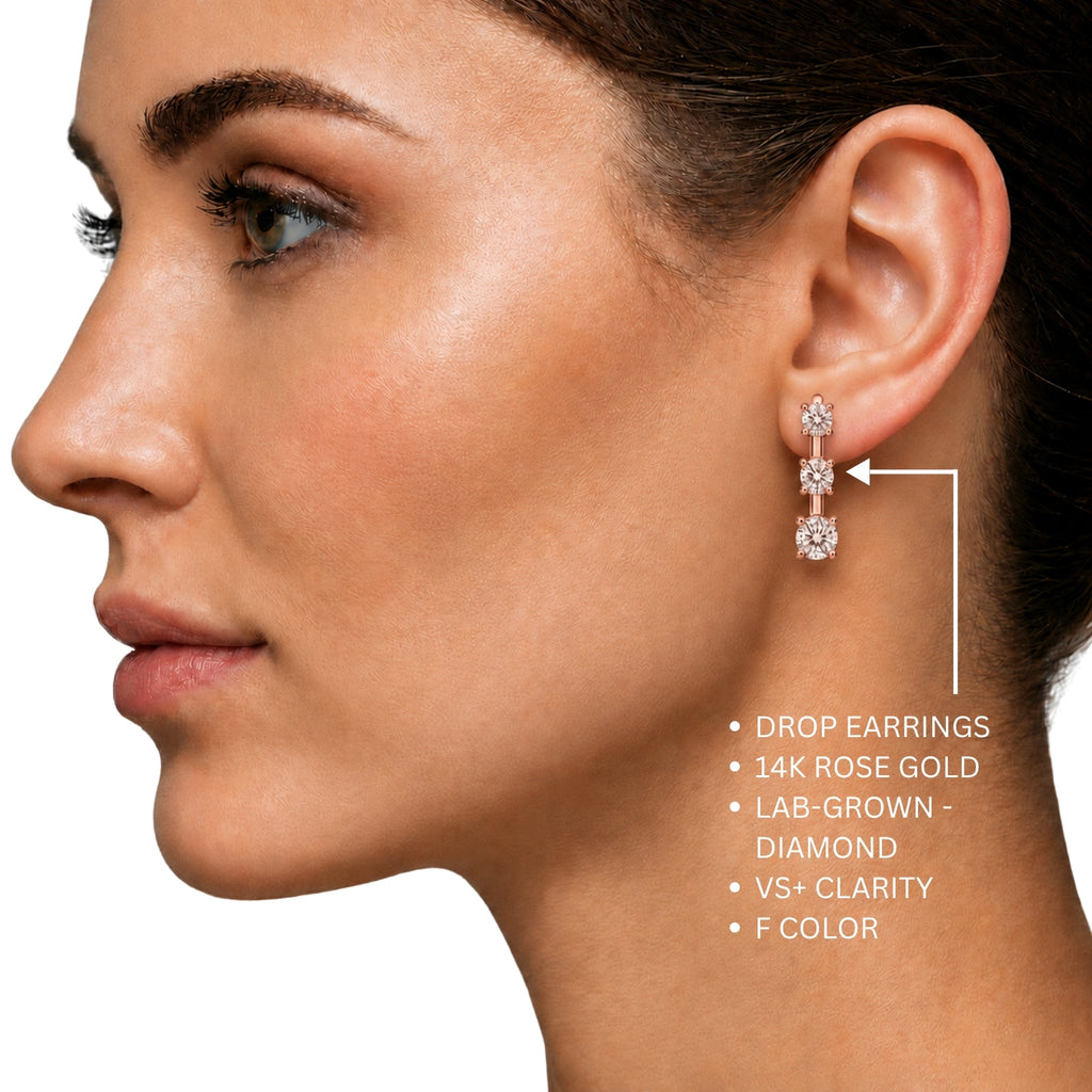 0.50 Carat T.W. Round-cut Lab Grown Diamond (F/VS+) 14K Gold Drop Earrings with Double Notch Post & Pushback