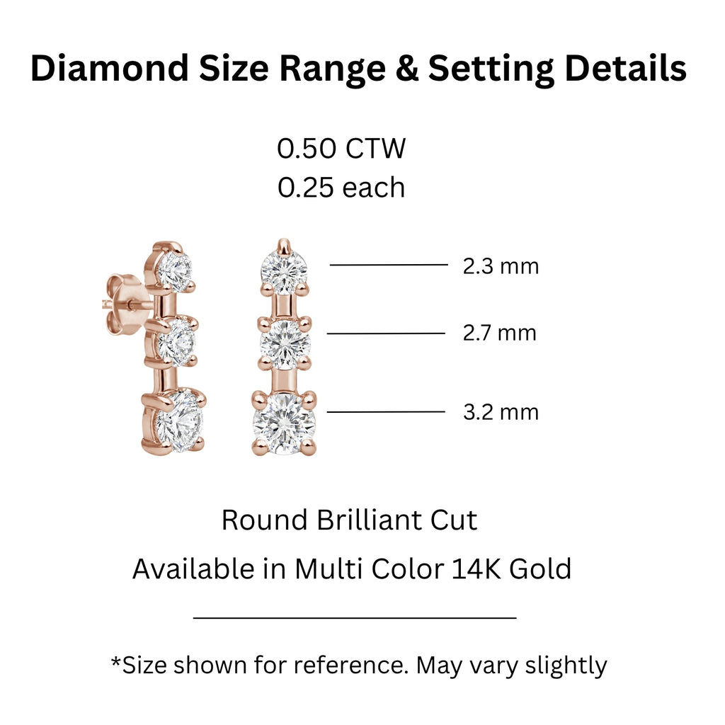 0.50 Carat T.W. Round-cut Lab Grown Diamond (F/VS+) 14K Gold Drop Earrings with Double Notch Post & Pushback