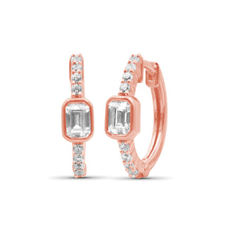 1/2 Carat T.W. Emerald/Round-cut Lab Grown Diamond (F/VS) 14K Gold Huggie Hoop Earrings