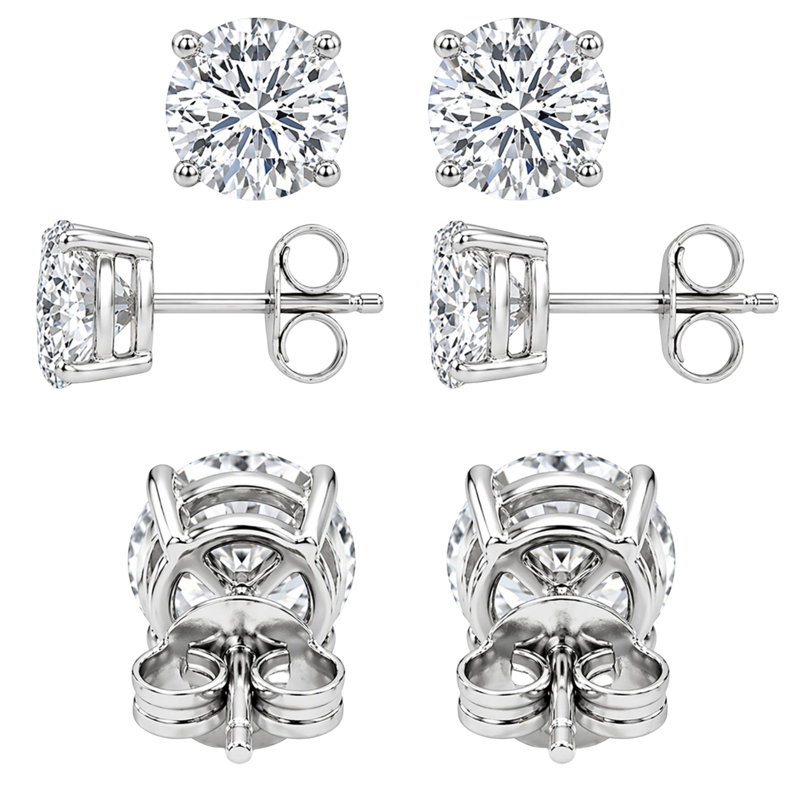 0.25 - 2.00 Carat T.W. Round-cut Lab Grown Diamond (F/VS+) Stud Earrings with Double Notch Post & Pushback