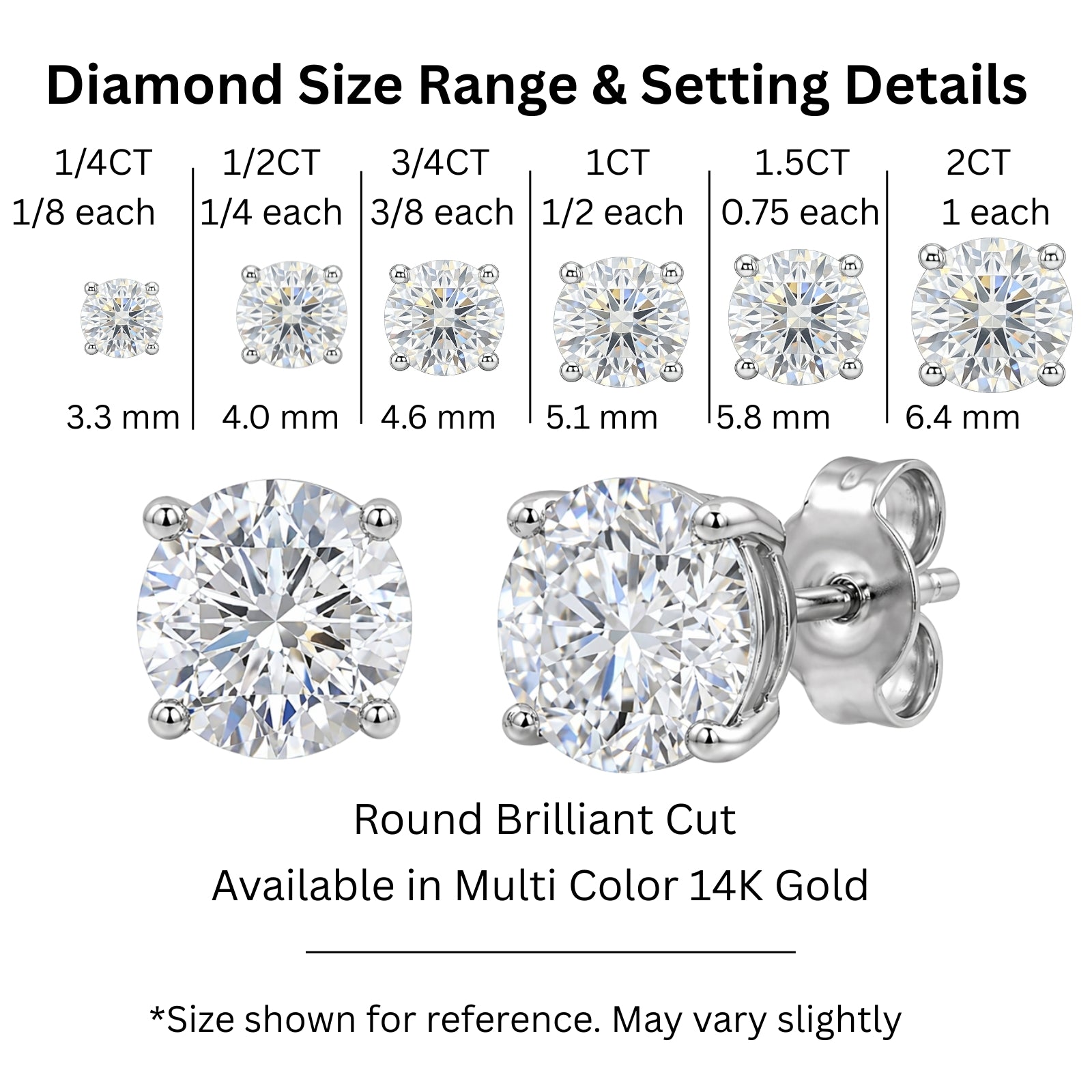 0.25 - 2.00 Carat T.W. Round-cut Lab Grown Diamond (F/VS+) Stud Earrings with Double Notch Post & Pushback