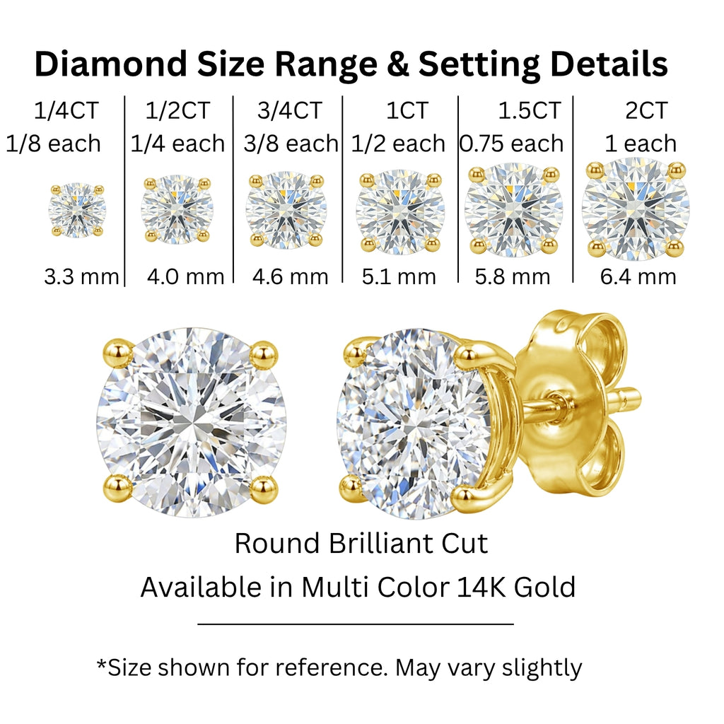 0.25 - 2.00 Carat T.W. Round-cut Lab Grown Diamond (F/VS+) Stud Earrings with Double Notch Post & Pushback