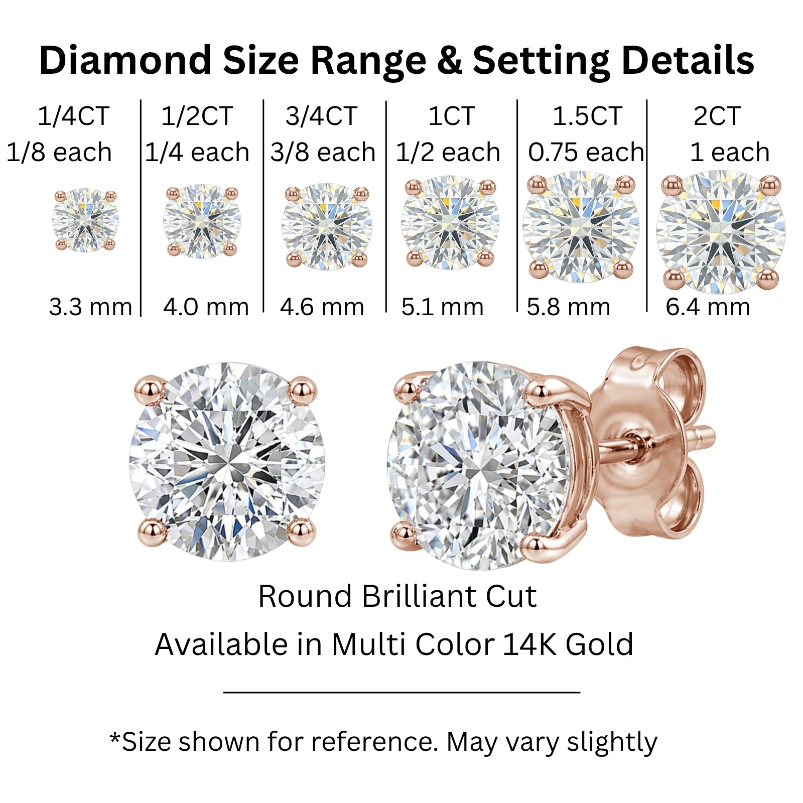 0.25 - 2.00 Carat T.W. Round-cut Lab Grown Diamond (F/VS+) Stud Earrings with Double Notch Post & Pushback
