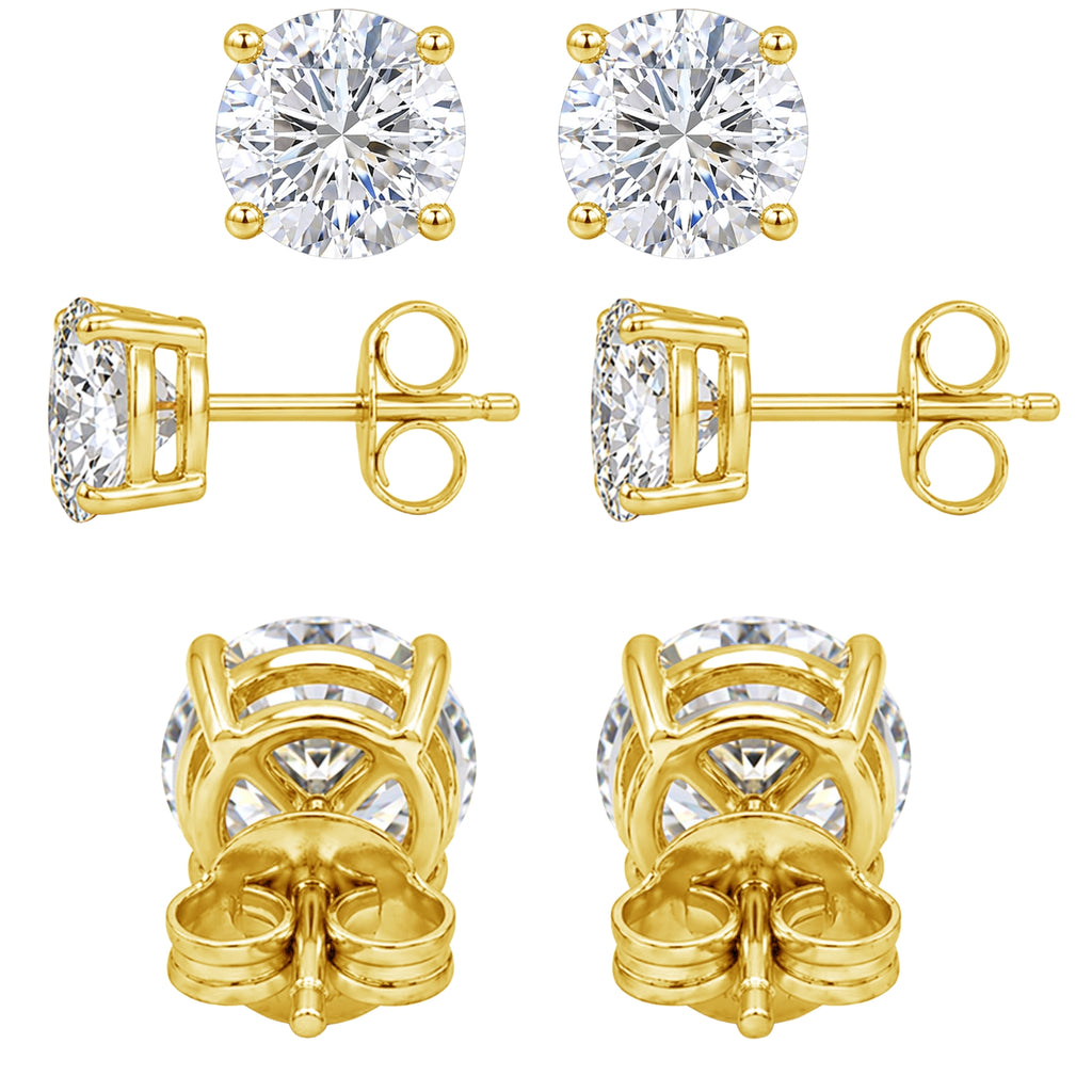 7.00 - 12.00 Carat T.W. Round-cut Lab Grown Diamond (F/VS+) Stud Earrings with Double Notch Post & Screwback