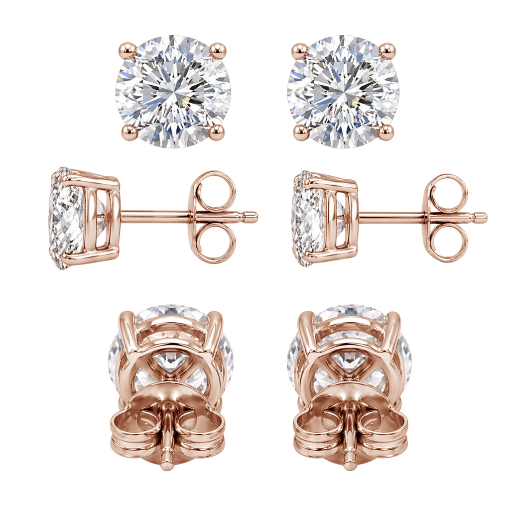 7.00 - 12.00 Carat T.W. Round-cut Lab Grown Diamond (F/VS+) Stud Earrings with Double Notch Post & Screwback