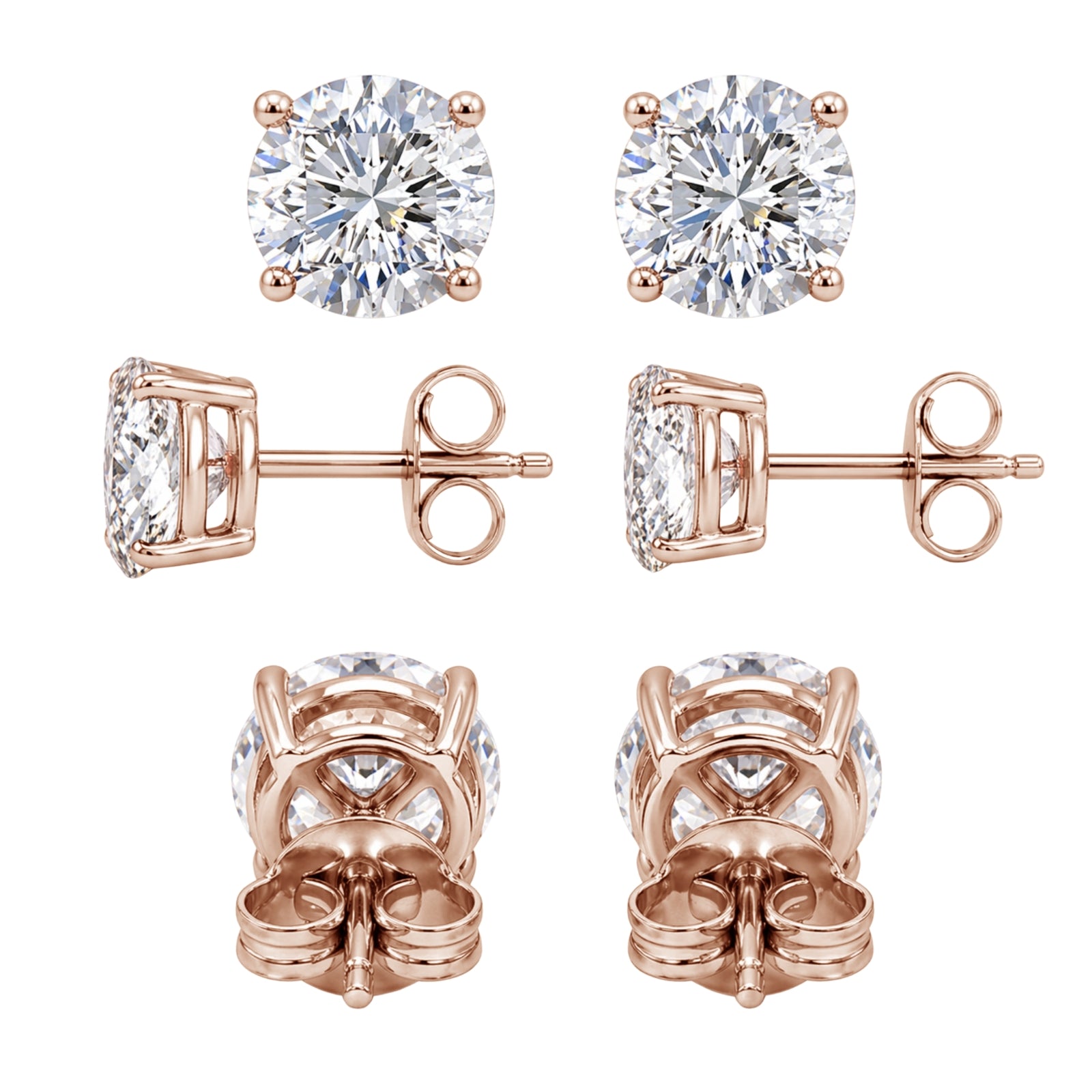 7.00 - 12.00 Carat T.W. Round-cut Lab Grown Diamond (F/VS+) Stud Earrings with Double Notch Post & Screwback