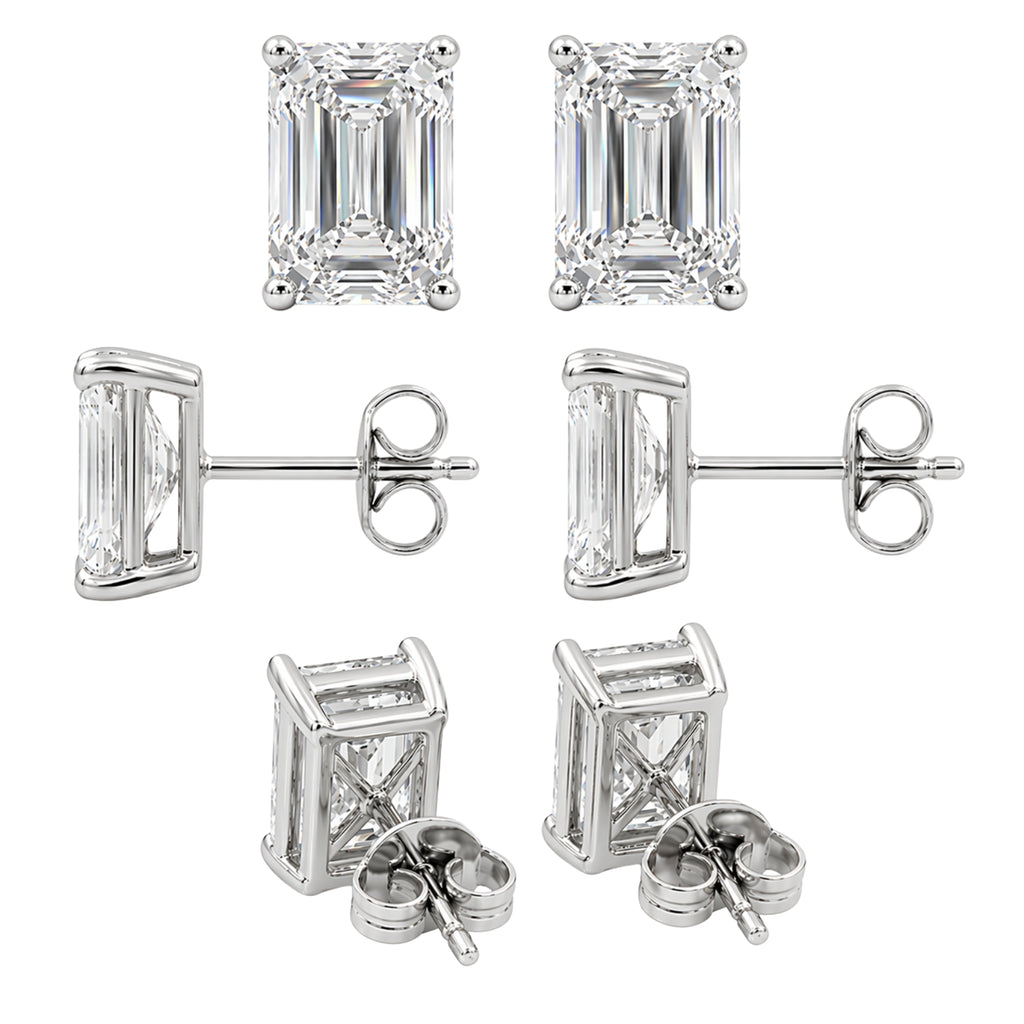 1.00 - 3.00 Carat T.W. Emerald-cut Lab Grown Diamond (F/VS+) Stud Earrings with Double Notch Post & Pushback