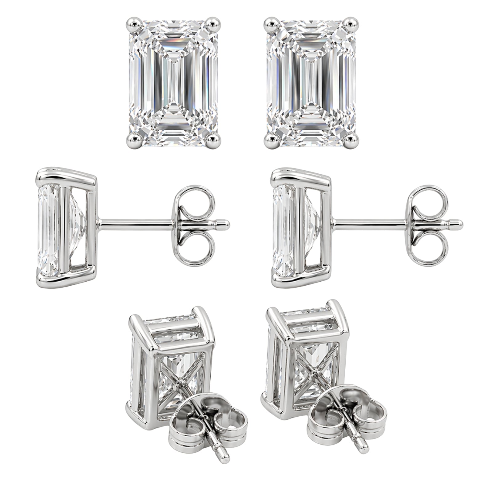 1.00 - 3.00 Carat T.W. Emerald-cut Lab Grown Diamond (F/VS+) Stud Earrings with Double Notch Post & Pushback