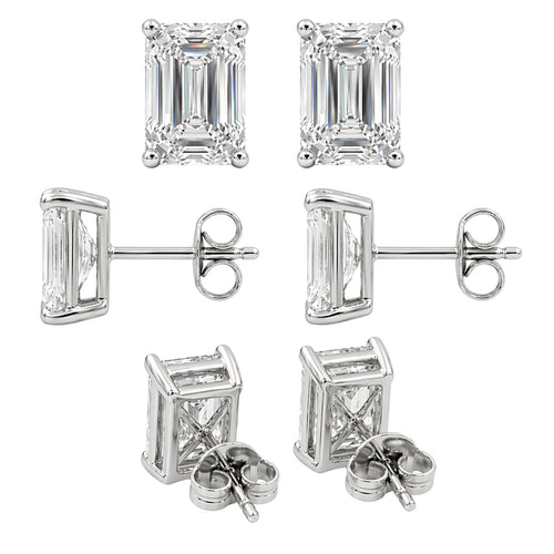 1.00 - 3.00 Carat T.W. Emerald-cut Lab Grown Diamond (F/VS+) Stud Earrings with Double Notch Post & Pushback