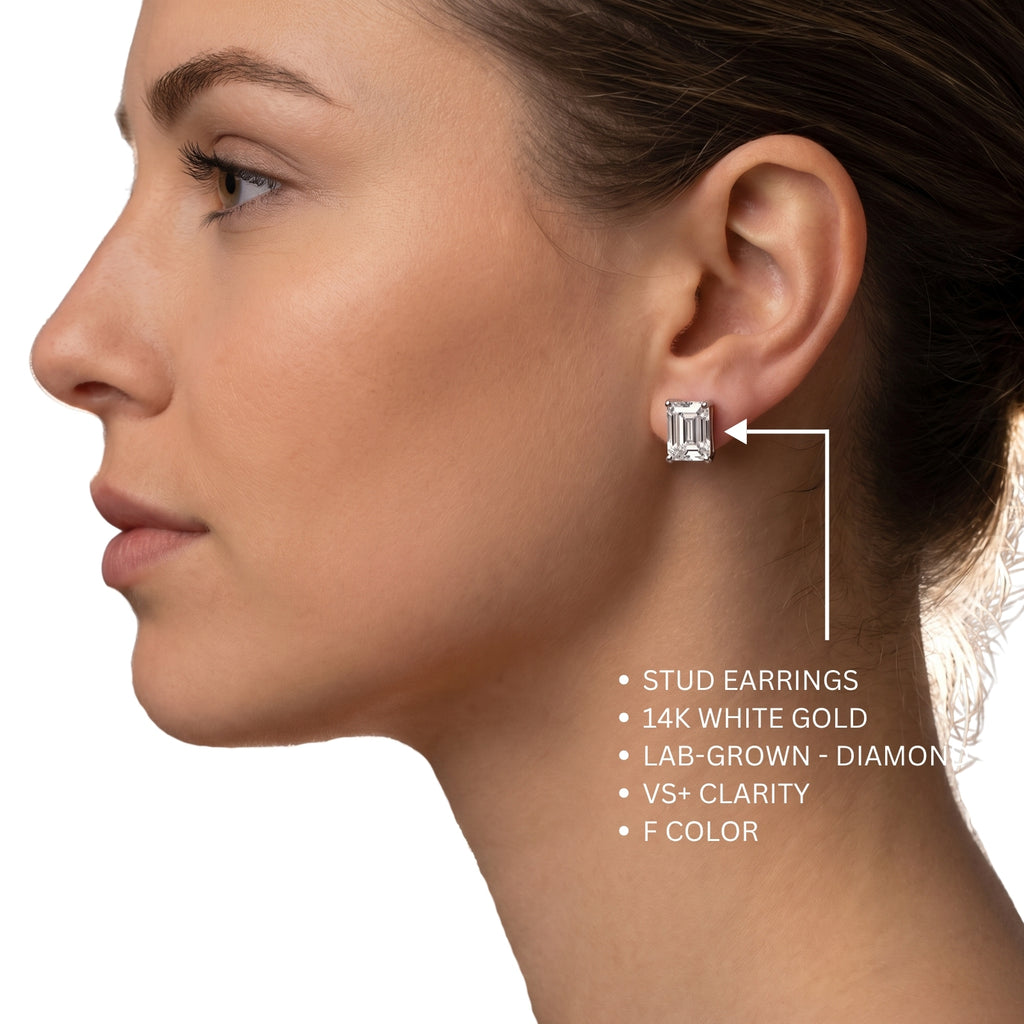 1.00 - 3.00 Carat T.W. Emerald-cut Lab Grown Diamond (F/VS+) Stud Earrings with Double Notch Post & Pushback