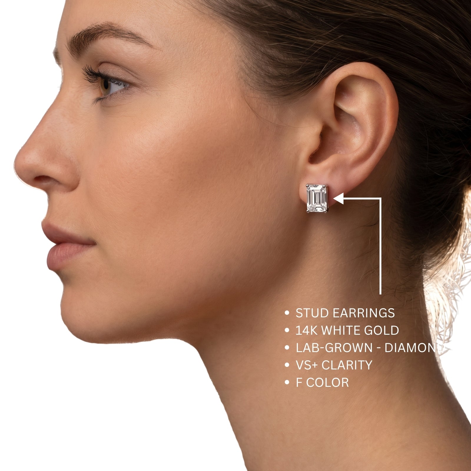 1.00 - 3.00 Carat T.W. Emerald-cut Lab Grown Diamond (F/VS+) Stud Earrings with Double Notch Post & Pushback