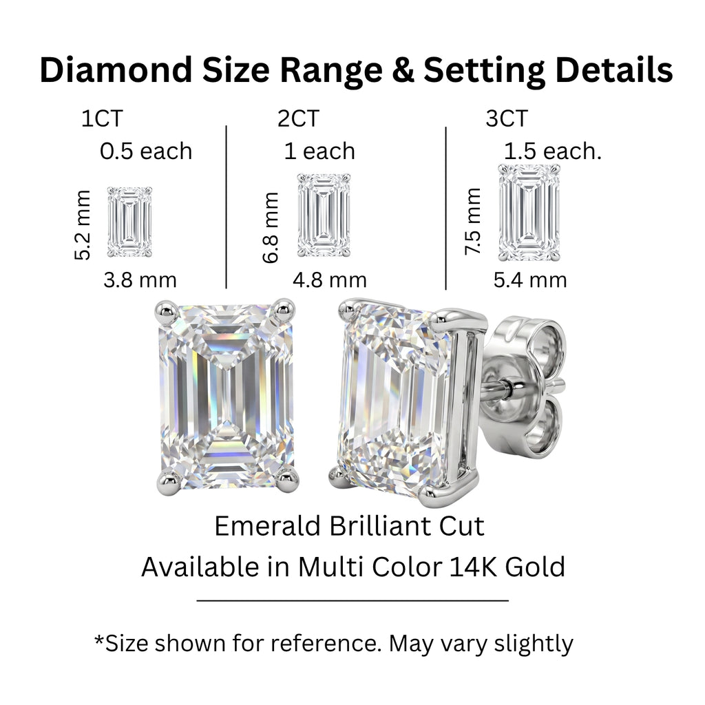 1.00 - 3.00 Carat T.W. Emerald-cut Lab Grown Diamond (F/VS+) Stud Earrings with Double Notch Post & Pushback