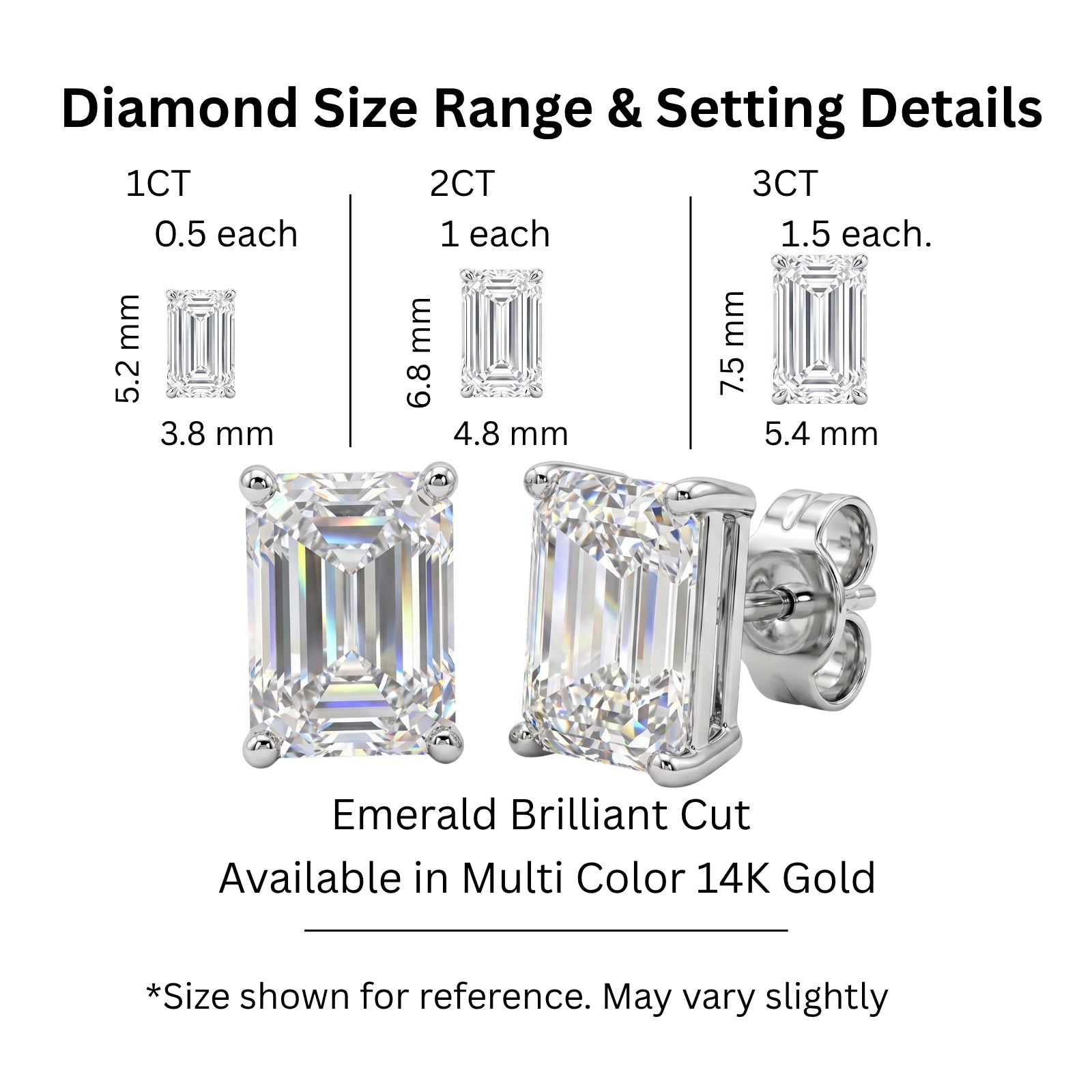 1.00 - 3.00 Carat T.W. Emerald-cut Lab Grown Diamond (F/VS+) Stud Earrings with Double Notch Post & Pushback