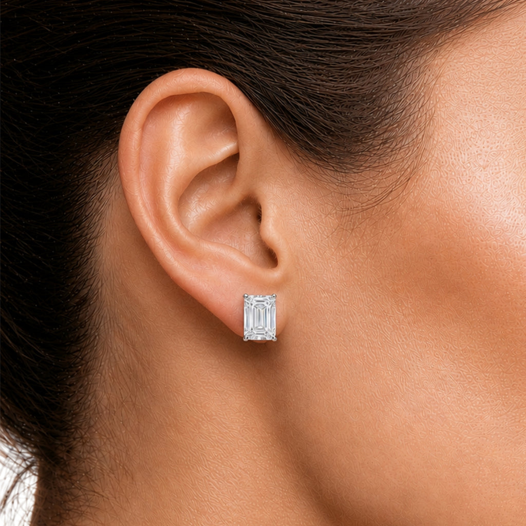 1.00 - 3.00 Carat T.W. Emerald-cut Lab Grown Diamond (F/VS+) Stud Earrings with Double Notch Post & Pushback