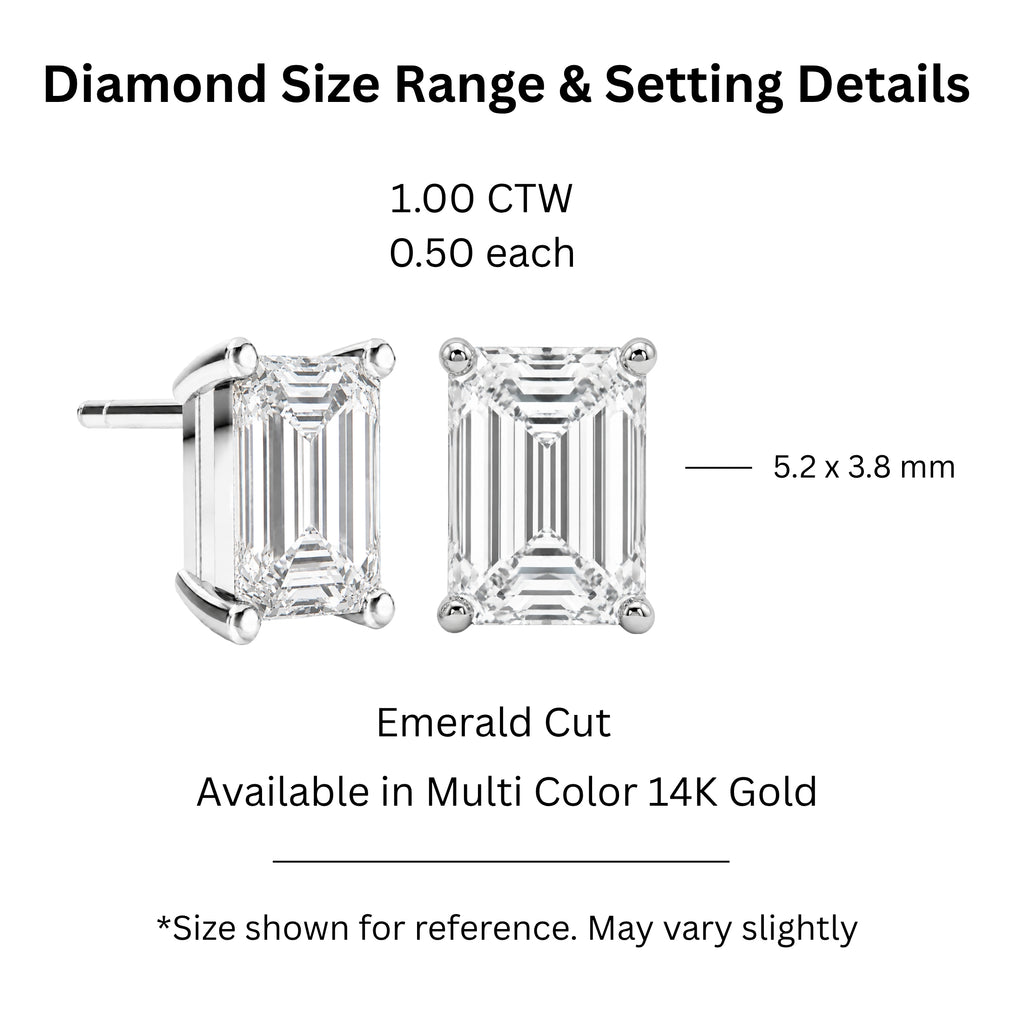 1.00 - 3.00 Carat T.W. Emerald-cut Lab Grown Diamond (F/VS+) Stud Earrings with Double Notch Post & Pushback