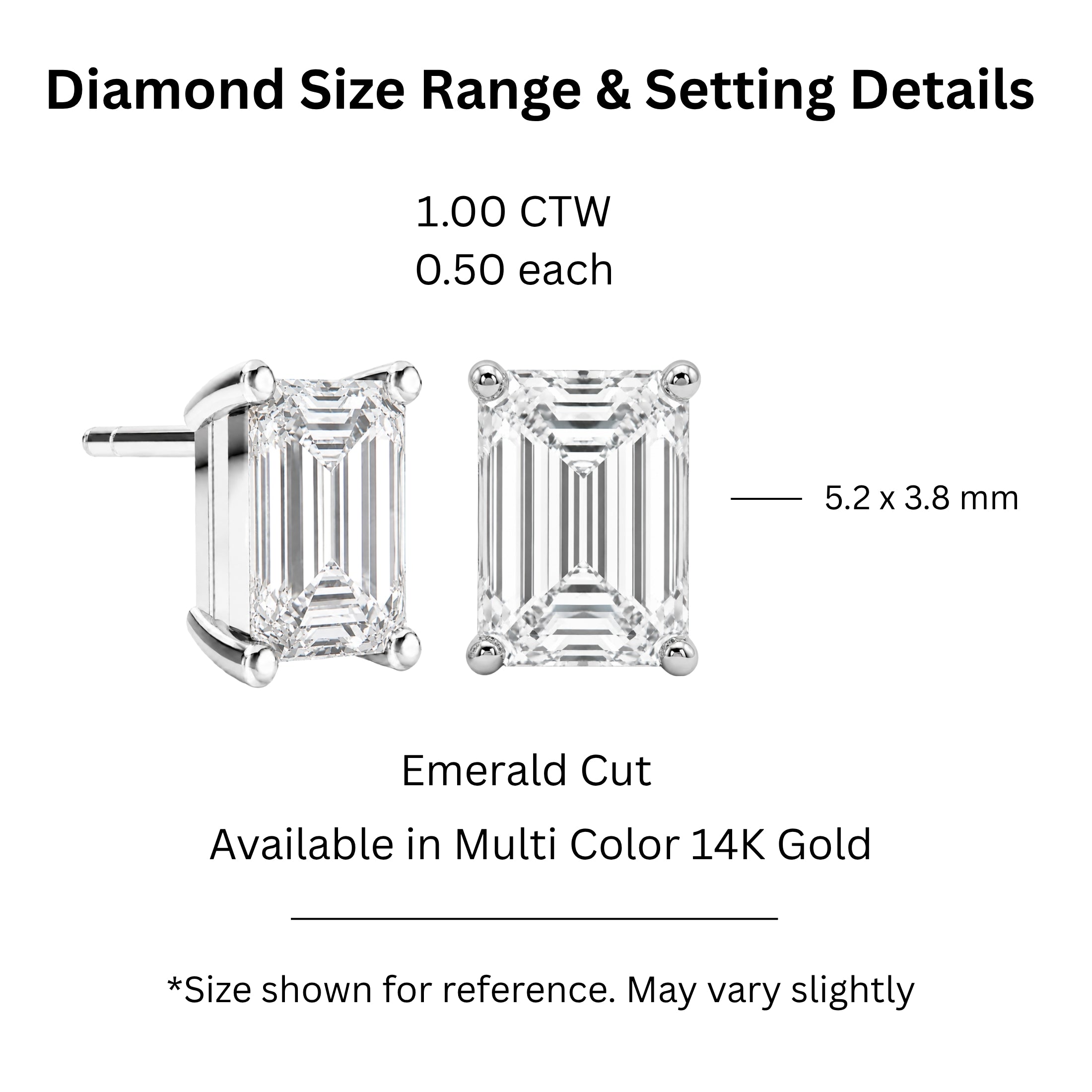 1.00 - 3.00 Carat T.W. Emerald-cut Lab Grown Diamond (F/VS+) Stud Earrings with Double Notch Post & Pushback