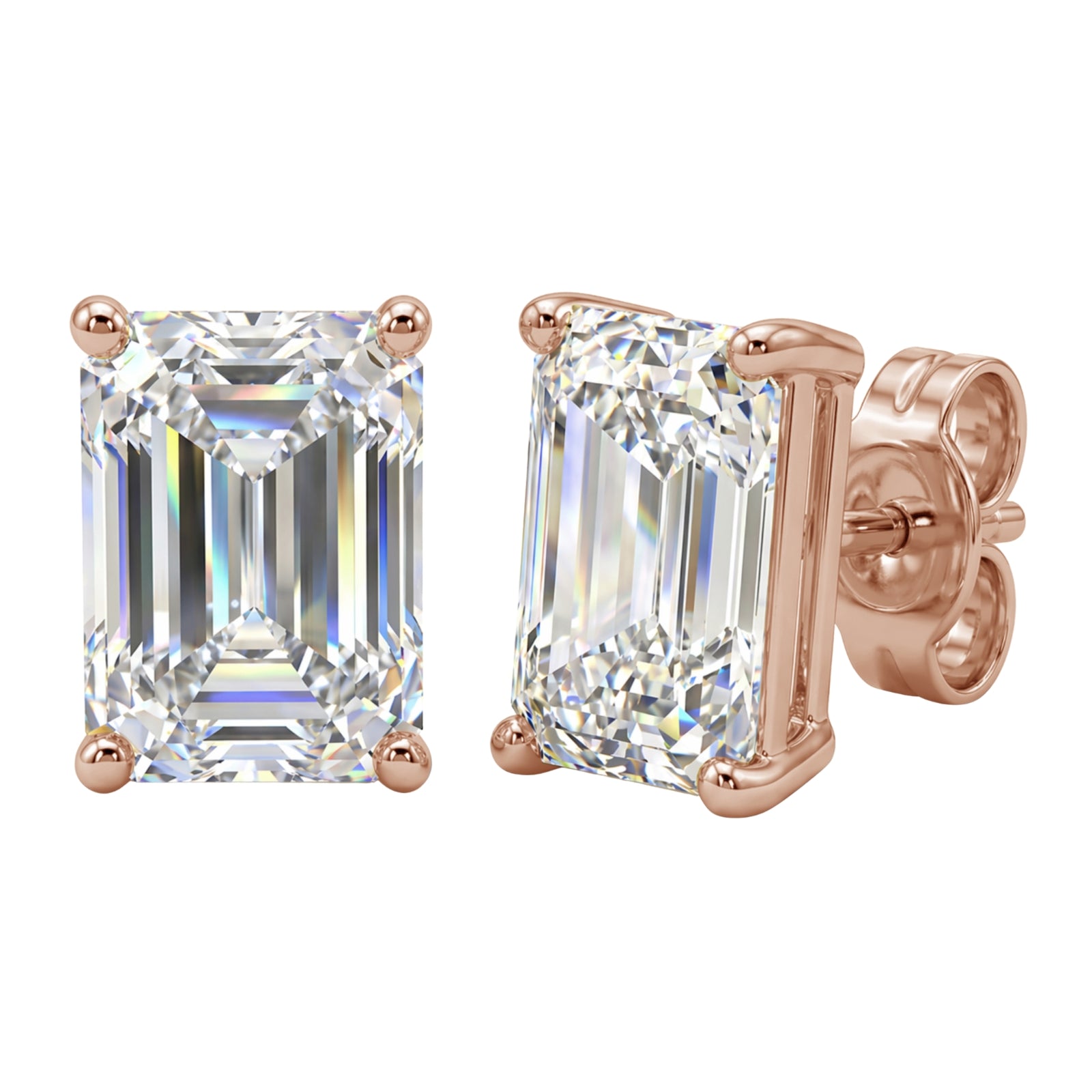 1.00 - 3.00 Carat T.W. Emerald-cut Lab Grown Diamond (F/VS+) Stud Earrings with Double Notch Post & Pushback