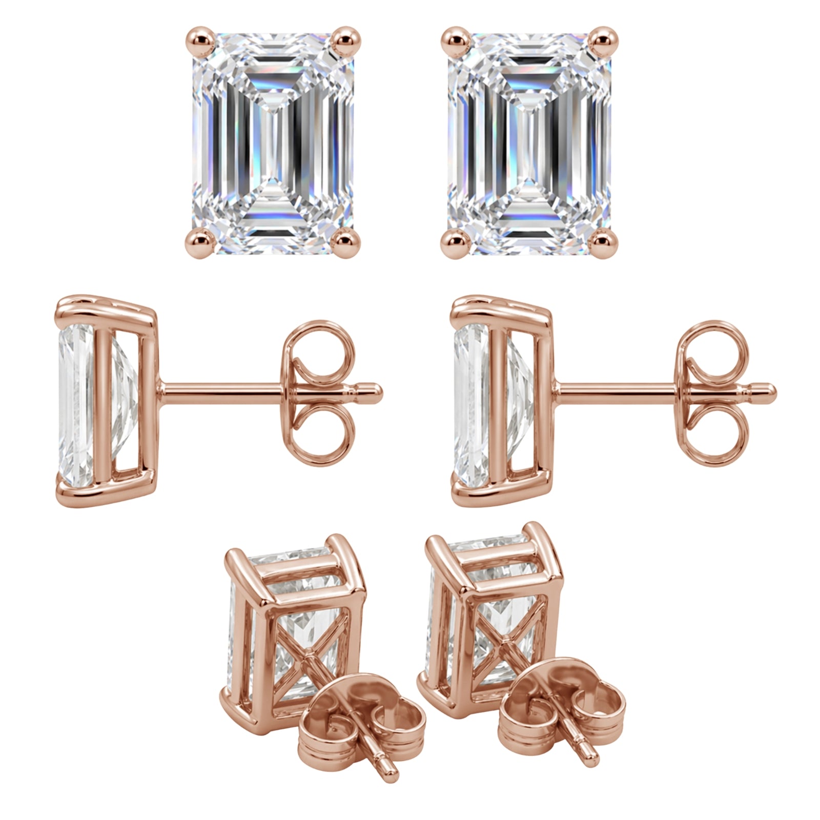 1.00 - 3.00 Carat T.W. Emerald-cut Lab Grown Diamond (F/VS+) Stud Earrings with Double Notch Post & Pushback