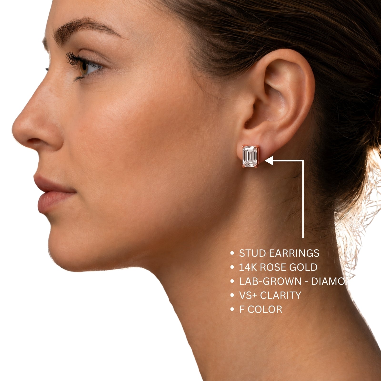 1.00 - 3.00 Carat T.W. Emerald-cut Lab Grown Diamond (F/VS+) Stud Earrings with Double Notch Post & Pushback